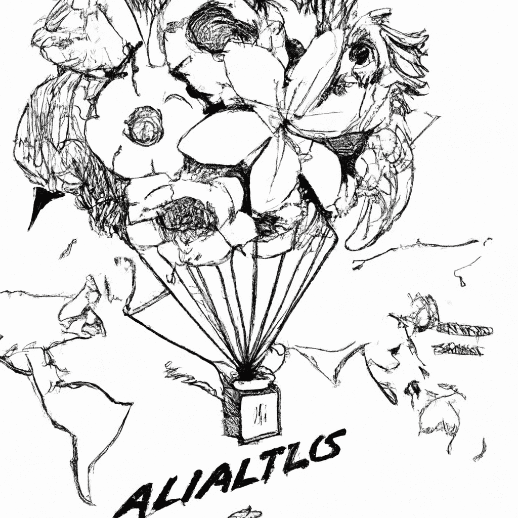 As with a bouquet of various national flowers sprouting from different countries, a delivery van circling the globe, and a plane dropping flower parachutes